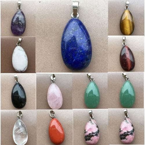 Aventurine Tiger Eye Lapis Lazuli Crystal Rhodorite Howlite Carnelian Jaspe Water Drop Women Men Pendant Bead WFH816