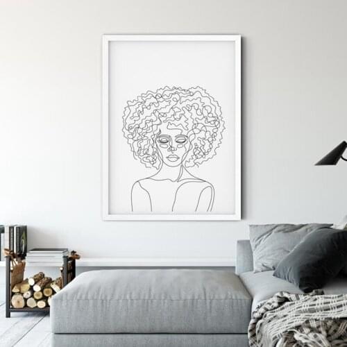 Afro Woman Face Line Drawing Art Poster Print Modern Minimalist Wall Art Canvas Painting Black White Wall Picture Home Decor