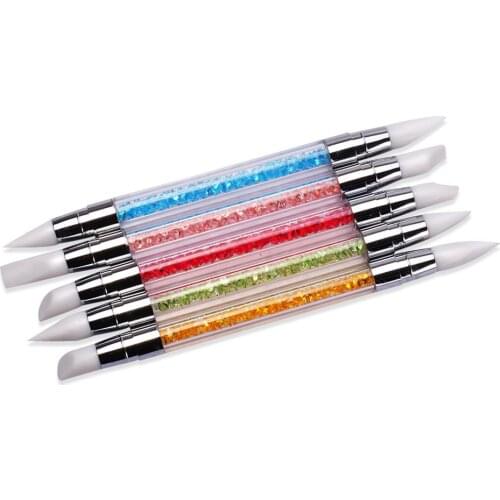 Dual-ended 2 Ways Silicone Nail Art Sculpture Pen 5Pc 3D Carving DIY Glitter Powder Liquid Manicure Dotting Brush Nail Tips Tool