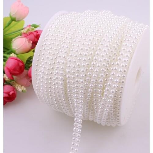 Cotton Line Artificial Ivory White 2 Rows 4mm Half Round Flatback Pearl Beads Chain DIY Garland Wedding Decoration
