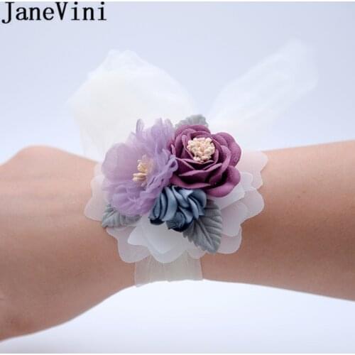 JaneVini Artificial Flowers Wedding Corsages Bridal Wrist Flower Leaf Wrist Band Bride Bridesmaid Bracelet Demoiselle D'honneur