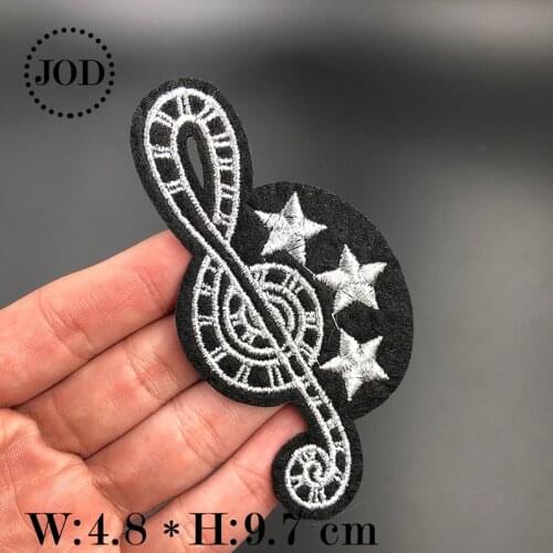 JOD* Black Music Symbol Star Embroidery Iron on Patches for Clothing DIY Clothes Patch Stickers Fabric Badges Decorative