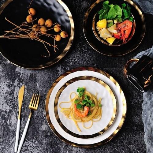Black Gold and White Gold Ceramic Western Food Plate Creative Retro Phnom Penh Breakfast Plate Home Restaurant Steak Plate
