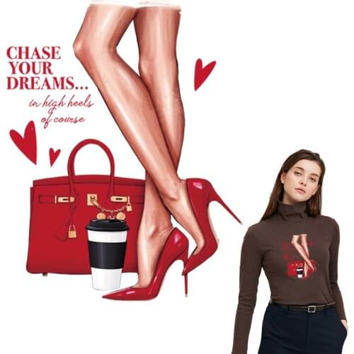 Red Shoes Gir Clothing Stickers Iron On Transfers Clothes Fashion Diy Accessory Heat Transfer Stickers Iron On Appliques