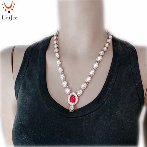 LiuJee Gold Color Kundan Stone Necklace Bridesmaids Bridal Flower Girl Wedding NK-209