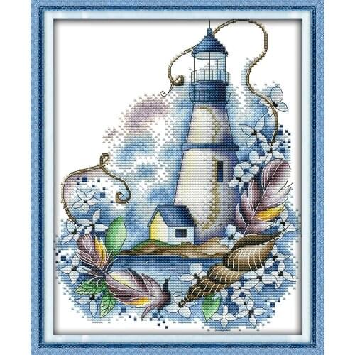 Blue lighthouse Cross Stitch Kits Printed patterns canvas Chinese Embroidery Needlework set Easy DIY Cross-stitch Home Decor