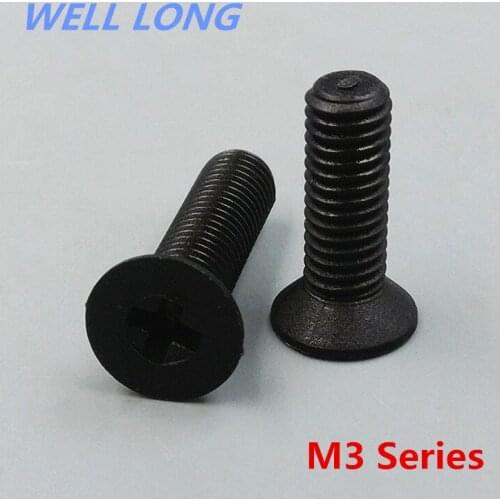 Nylon Countersunk Head Plastic Screw, Black Flat Cross, Insulated Plastic Screw, Bolt M3*6/8/10/12/15/20/25