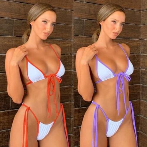 NEW Sexy Bikini Two-pieces Swimming Suit for Women High Cut Side Tie Womens Bikinis Set Drawstring Swimwear Women Biquini
