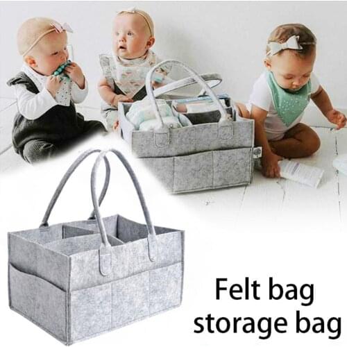 Baby Diaper Organizer Caddy Felt Changing Nappy Kids Storage Carrier Bag Grey