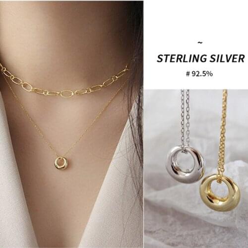 Japan Korean Design Circle Pendant Necklaces Geometric Jewelry Sterling Silver 925 Circle Necklace Eternity Bridesmaid Jewelry