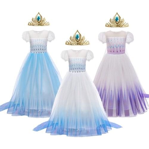 Girls Elsa Dress Kids Cosplay Snow Queen 2 Elza Costume Children Fancy Disguise Snowflake Birthday Party Princess Dresses