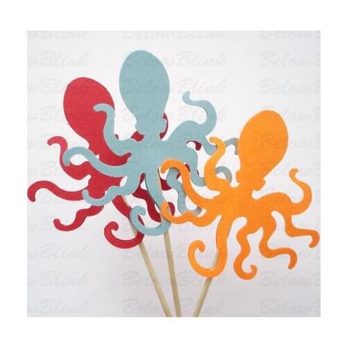 CUSTOM Octopus Cupcake Toppers, Rainy Day theme baby shower wedding party food picks toothpicks decorations