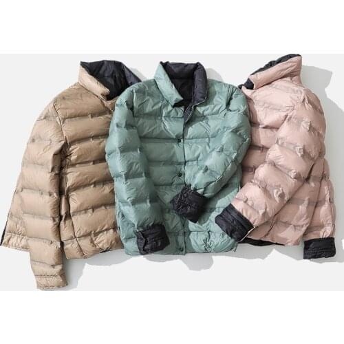 90% Women Down Jacket Double Sided Stand Collar Solid Single Breasted Female Coat 2020 Winter Fashion Casual Ladies Short Jacket