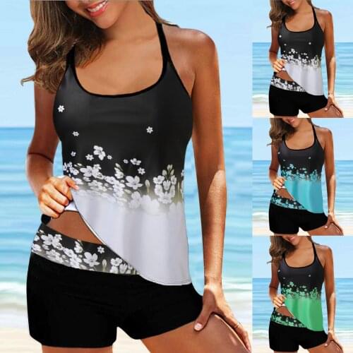 Plus Size 5XL Swimwear Women Tankini Tummy Control Swimwear Tank Top Retro Swimsuit With Shorts Two Piece Bathing Suit