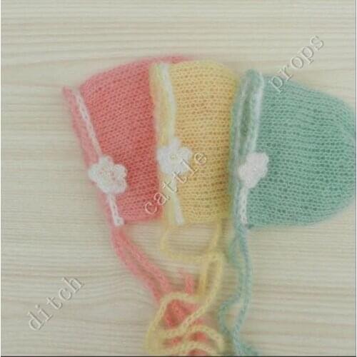 Handcraft Baby hand Knit Mohair Bonnet With Flower on Baby Shower Gift,Baby Photography Props
