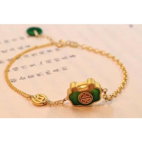 S925 Sterling Silver Lock of Good Wishes Bracelet Chain Body Natural Hetian Jade Peace Buckle Good Luck Lucky Fortune New Produc