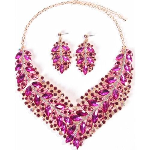 Luxury Crystal Necklace Earrings Indian Luxury Bridal Jewelry Set Wedding Party Prom Costume Jewellery Christmas Gift for Women