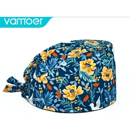 Surgery cap printing Pet grooming work hats lab dustproof hats Elastic scrubs caps tooth beauty store sweat-absorbent scrubs cap