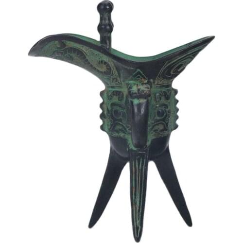 Chinese old Decoration Carving Old bronze Triangulation wine cup Grand cup