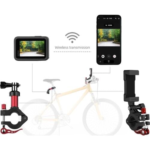 SUNNYLIFE Aluminum Alloy Bike Clamp Action Camera Holder and Bicycle Mobile Phone Holder for GoPro 9/Osmo Pocket/Insta360 One R