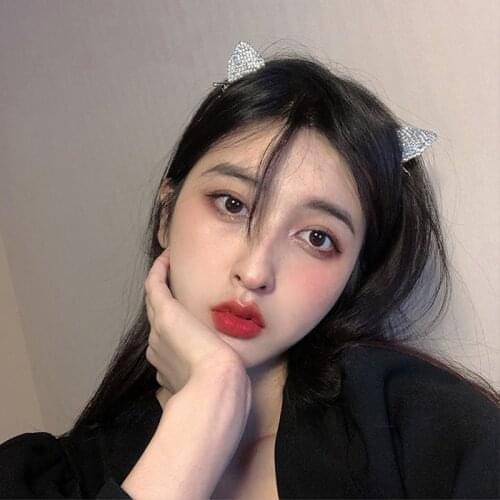 TIMEONLY Creative Bling Bling Rhinestone Clip Hairpin Cat Ears Wide Charm Hairpin for Women Girls Delicate Party Accessories