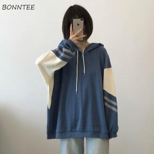 Hoodies Women Couples Teenager Hooded Boyfriend Harajuku Patchwork Spring New Arrival Streetwear All-match Simple Leisure Retro