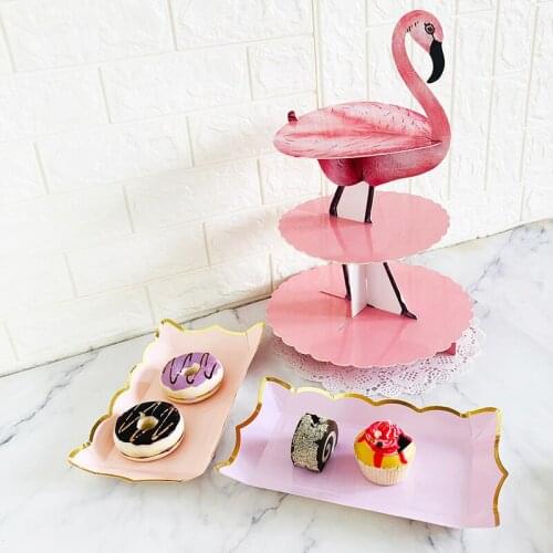 3 Tiers Disposable Tea Party Flamingos Cake Stand Floral Cake Dessert Holder Party Cake Display Catering Serving Tools