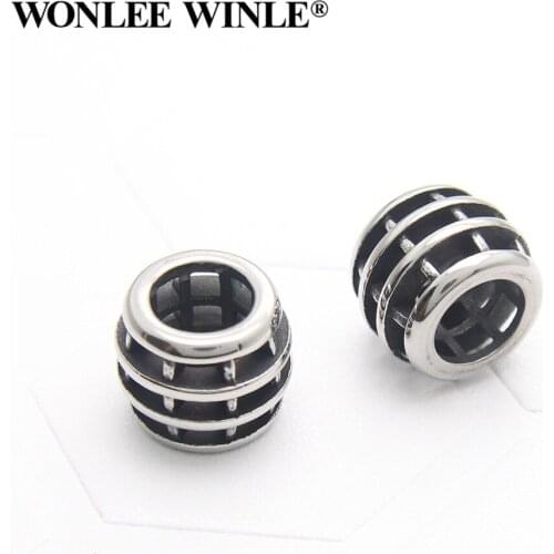 Wonlee Winle Stainless Steel 7mm Hole Hollow European Beads Charm For Bracelet Jewelry Making DIY Men&Women String Bracelets