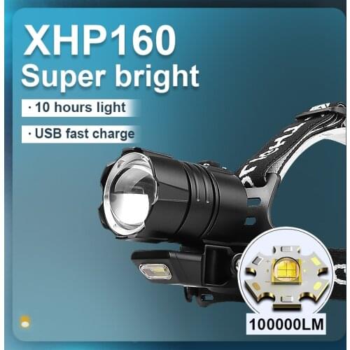 XHP160 LED High Power Headlamp USB 18650 Battery Rechargeable Head Lantern Zooming COB Head Lamp Hunting Fishing Work Headlight