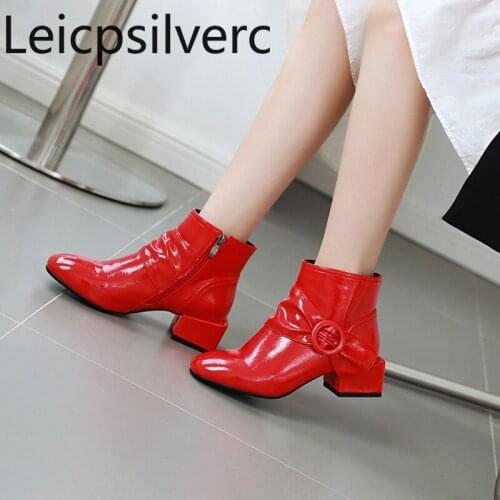 Womens Boots New winter fashion Square head zipper Low-heeled Ankle boots Womens shoes plus size 33-48 Heel Height 4cm black