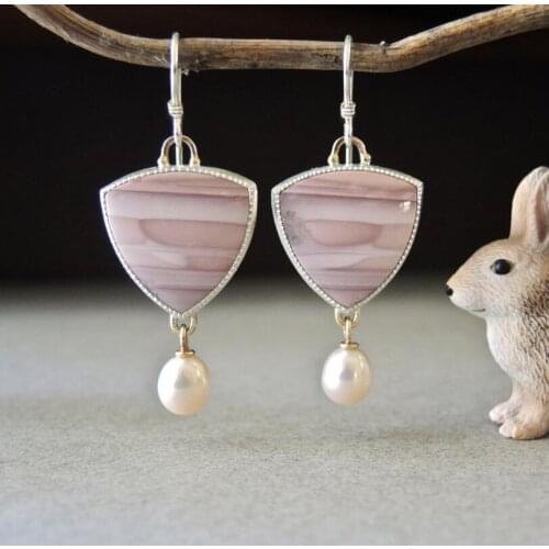 Unique Womens Fashion 925 Silver Freshwater Pearl Gemstone Hook Drop Earrings Bride Wedding Engagement Party Earring Jewelry