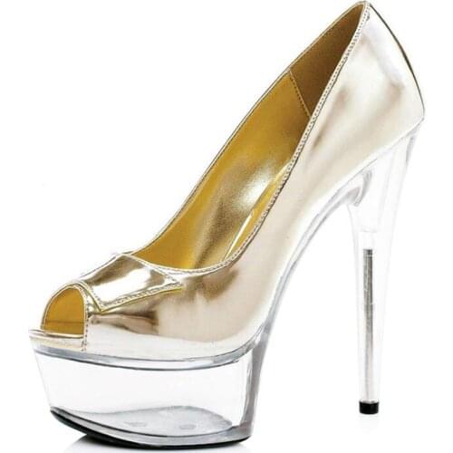 2019 Women Shoes Autumn Transparent Platform Crystal Women Pumps Ultra High Heels 15cm Shoes Womens Fish Mouth Sexy Party Shoes