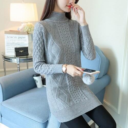 Half Turtleneck Knit Sweater Women 2021 Autumn Loose Female Twist Knitwear Mid-length Sweater Knitted Pullover Sueter Feminino