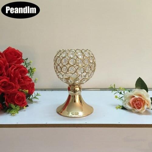 PEANDIM Gold Crystal Wedding Centerpieces Candelabra Parties Ball Candle Holder Home Decoration Anniversary Candle Lantern Gifts