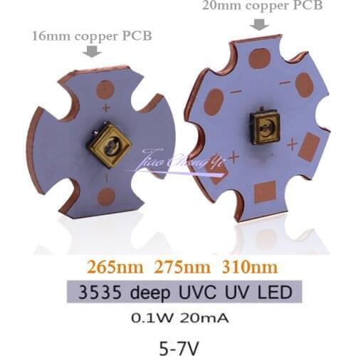 0.1W 5-7V 265nm 275nm 310nm UVC LED Lamp beads 16mm /20mm Copper PCB Deep UV light Sterilization