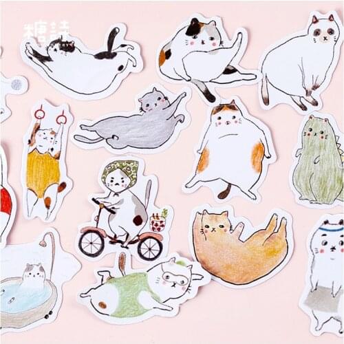45 Pcs/Set Kawaii Fat Cat Daily Life Paper Sticker Mobile Decorative Stickers Scrapbooking DIY Craft Stickers