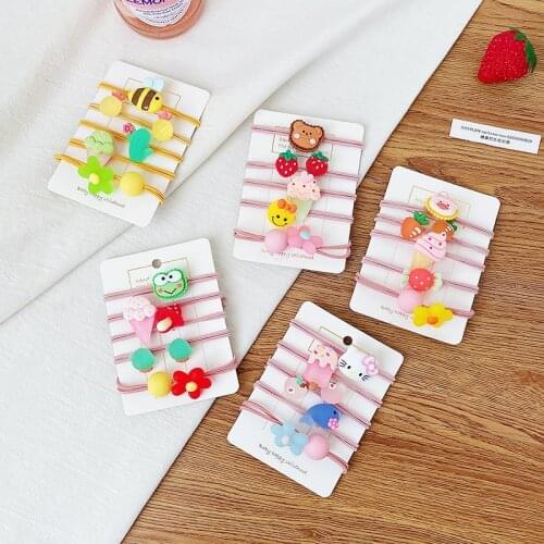 5 Pcs/Set Children Cute Cartoon Flower Scrunchies Rubber Bands Girls Lovely Acrylic Elastic Hair Bands Kids Hair Accessories