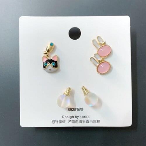 6Pcs/set Cute Bulb Shape Stud Earrings Jewelry Rabbit CAT Fish Pendant Earrings For Women Jewelry Gifts