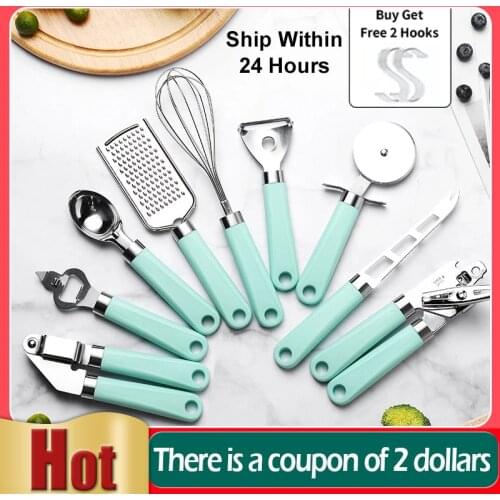 9Pcs Stainless Steel Baking Set Peeler Pizza Cheese Garlic Press Grater Whisk Plastic Handle Kitchen Tool Kitchen Accessories