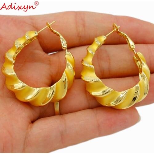 Adixyn 24k Gold Color Solid earrings for wpmen Wholesale luxury Drop Earrings African Jewelry N08186