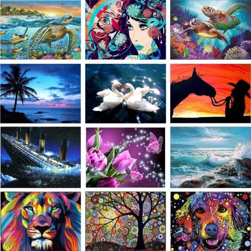 5d New Diamond Painting Landscape Animal Full Diamond Mosaic Diy Cross Stitch Kit Starry Sky Holiday Gift Home Decoration