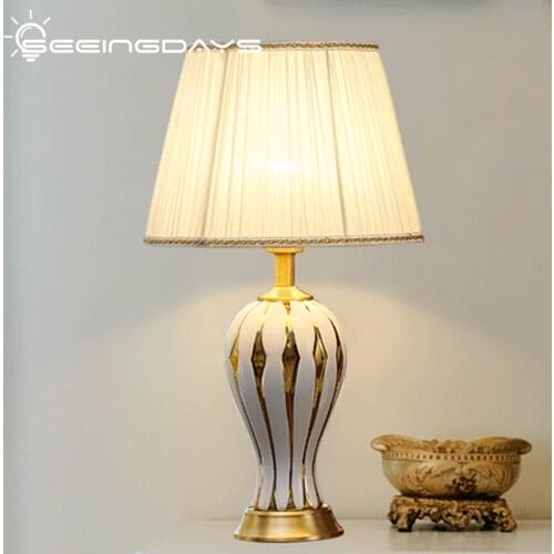 American Luxury Gold Painting Vase Ceramic Table Lamp for Bedroom Living Room Bedside Lamp Modern Household Home Decor