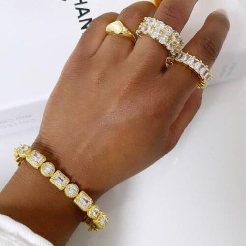 8mm Tennis Chain Gold Silver Color Round Square Charm Bracelet Iced Out CZ Bangle Luxury Box Clasp Women Men Hiphop Jewelry