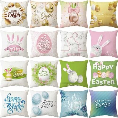 Easter Pillowcase Bunny Egg Pattern Throw Pillow Case Polyester Peachskin Sofa Car Rabbit Pillow Cover