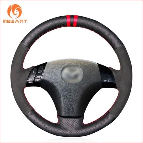 MEWANT Black Genuine Leather Suede Steering Wheel Cover for Mazda 3 Axela 2003-2009 Mazda 5 2004-2010 Mazda 6 Atenza 2004-2008