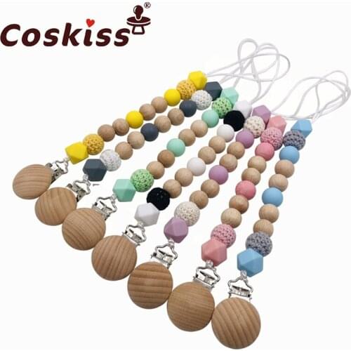 Baby Teether Pacifier Chain Organic Teether Natural Teething Grasping Toy Crochet Beads Toddler Teether Newborn DIY Baby Gift