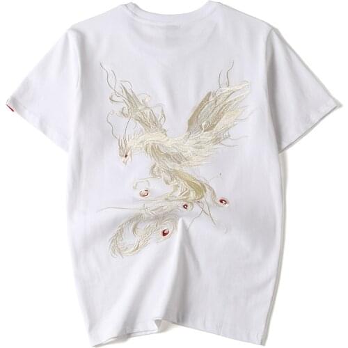 Embroidery T Shirts Men Eagle Pattern Streetwear T-Shirts Chinese Style Cotton Casual Top Tees Summer Short Sleeve Homme Clothes