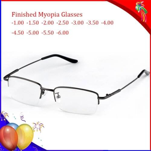 Finished Myopia Eyeglasses Half Rimless Prescription Spectacles Men Women Rectangular Frame Glasses Fashion Short-sight Eyewear