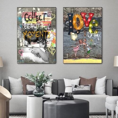 Banksy Graffiti Kid Love Canvas Wall Art Prints Abstract Kiss and Hug Poster Wall Art Picture Print Canvas Home Decoration