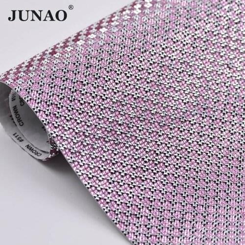 JUNAO 24*40cm Self Adhesive Resin Rhinestone Mesh Trimming Crystal Stones Sticker Applique Strass Banding for Decoration